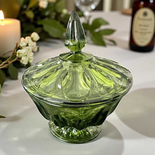 Soy Candle in Vintage Green Candy Dish, Anchor Hocking Fairfield, Holiday Decor