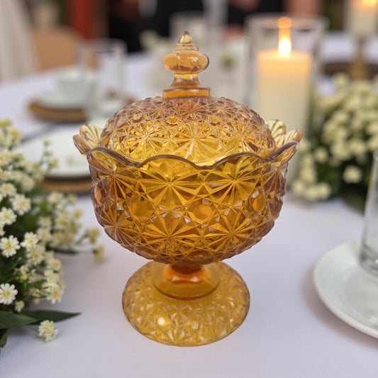 Soy Candle in Vintage Amber Candy Dish, Vintage Fall Candle, Thanksgiving Decor