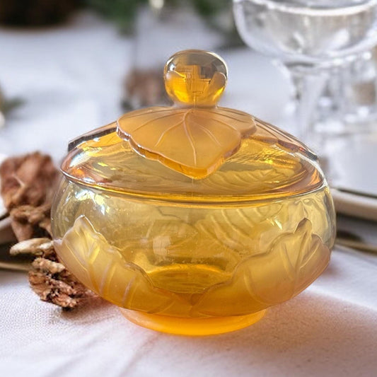 Soy Candle in Vintage Viking Amber Candy Dish, Fall Scented Candle