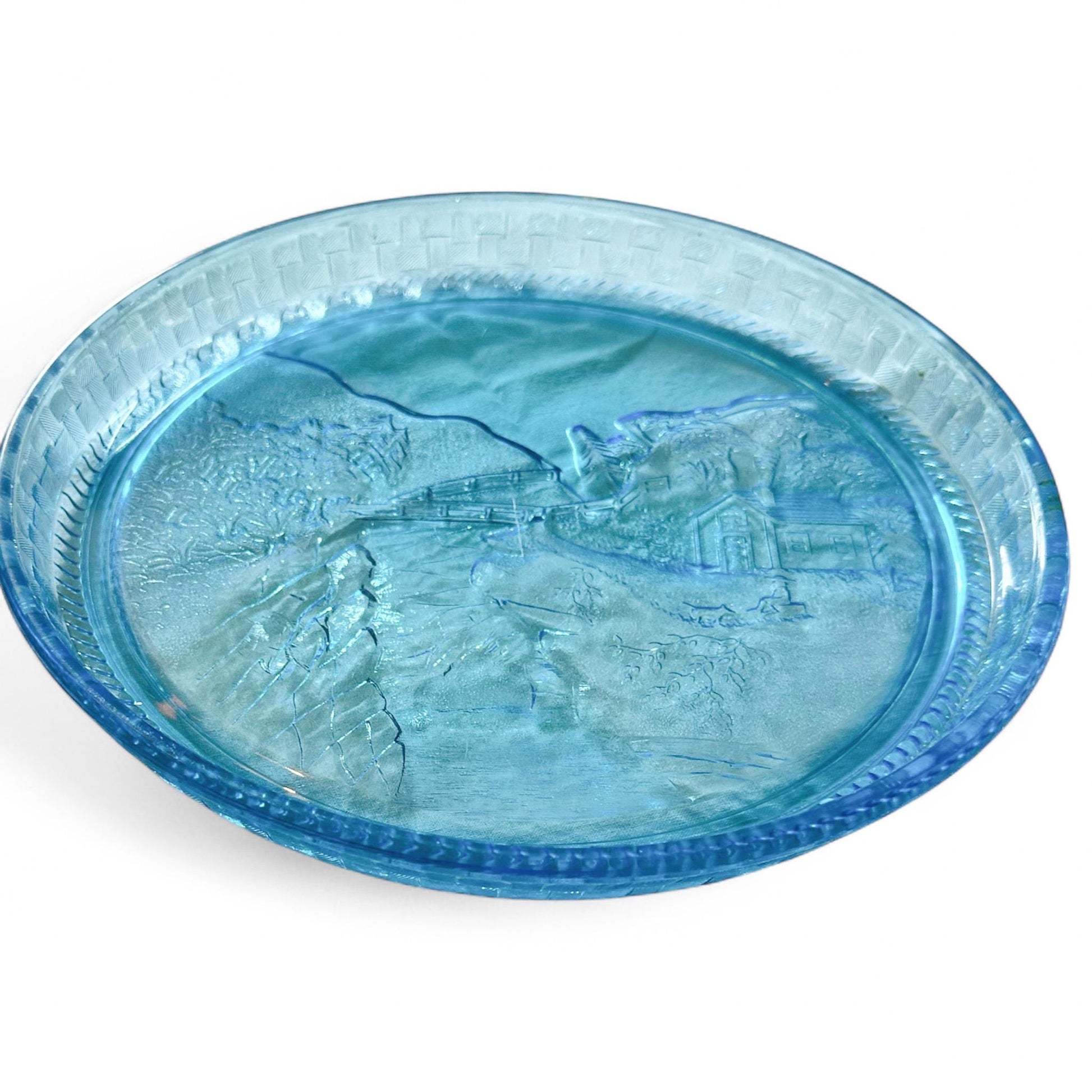 Antique Blue EAPG Glass Tray: Co-operative Flint Basketweave, 1886