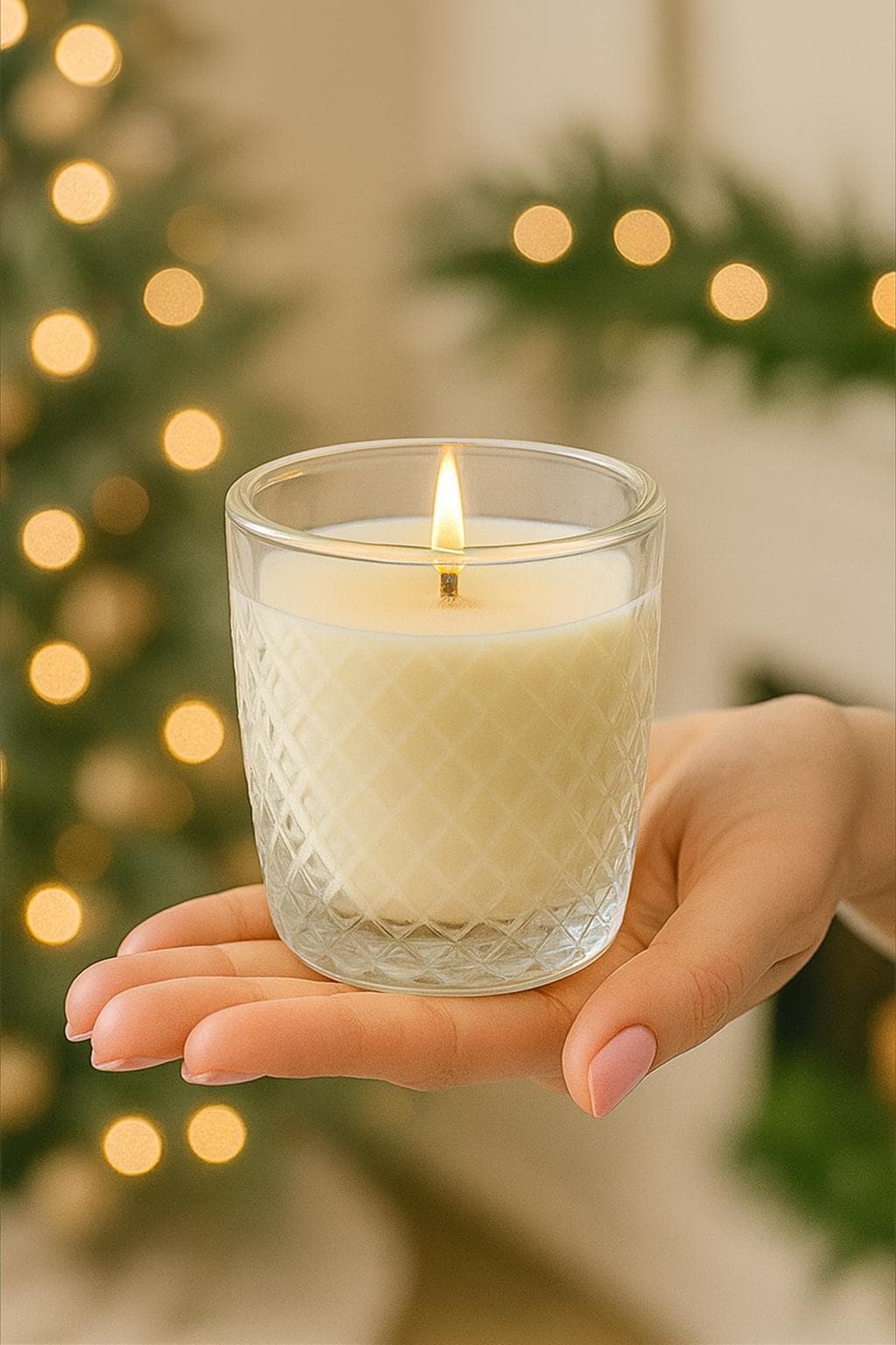 Scented Soy Candle in Vintage-Inspired Cross Hatch Rocks Tumbler, Christmas Gift, Holiday Decor
