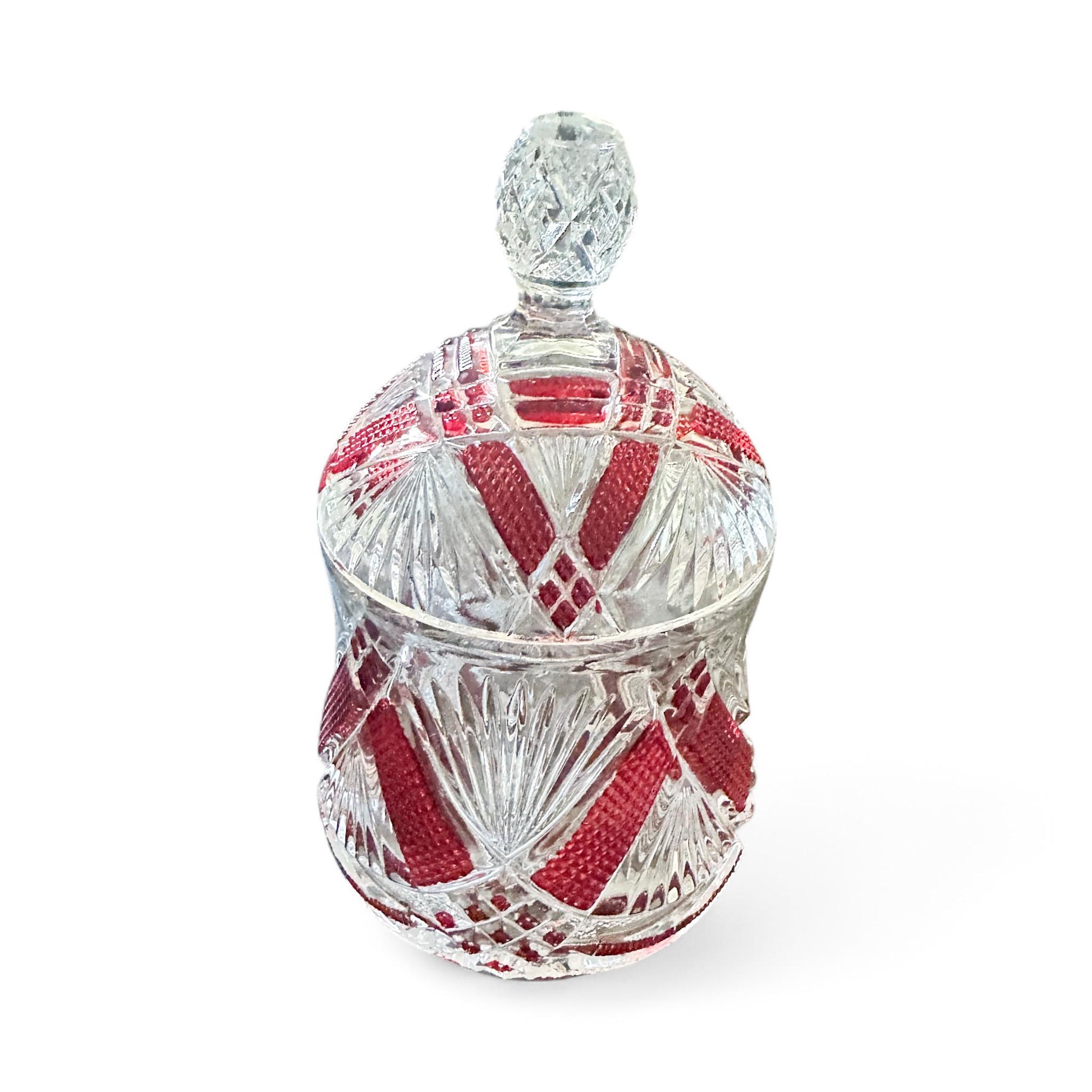 Soy Candle in Vintage Ruby Flash Crystal Covered Jar, Art Deco Style, Unique Christmas Gift for Wife