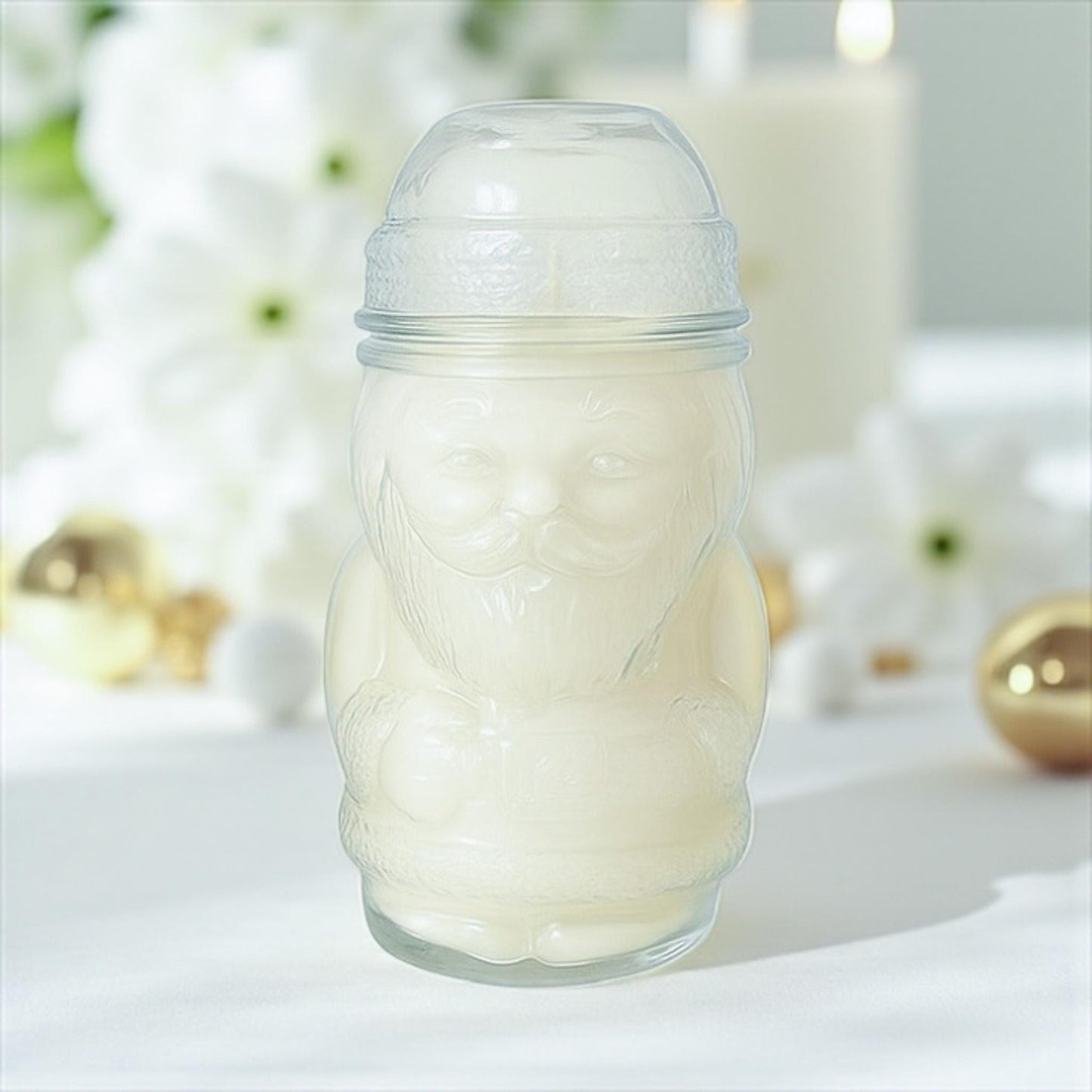 Soy Candle in Vintage Libbey Glass Christmas Jar, Santa or Snowman, Retro Holiday Candle