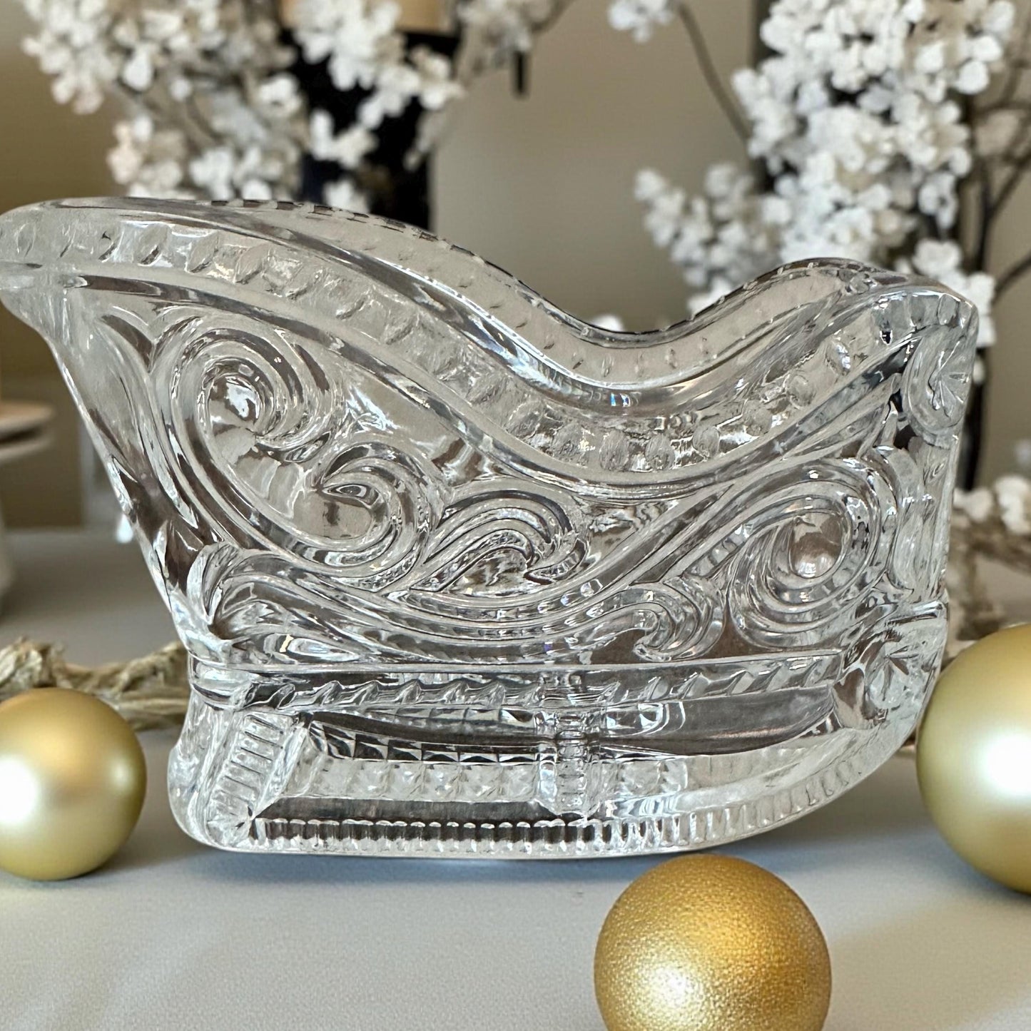 Soy Candle in Vintage Avon Crystal Sleigh, Holiday Candle, Unique Gift, Christmas Centerpiece