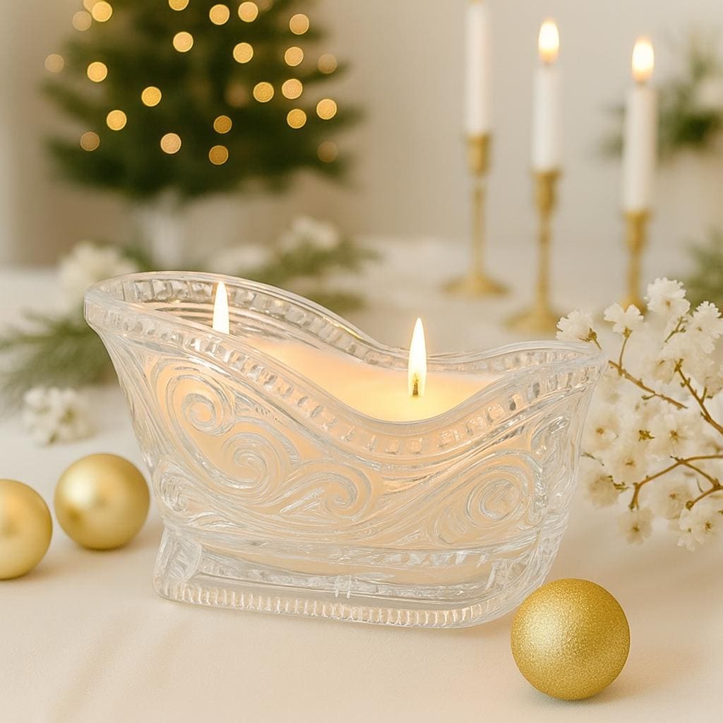 Soy Candle in Vintage Avon Crystal Sleigh, Holiday Candle, Unique Gift, Christmas Centerpiece