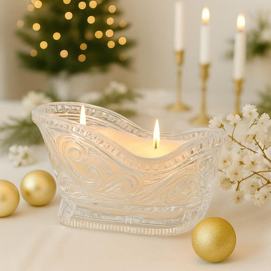 Soy Candle in Vintage Avon Crystal Sleigh, Holiday Candle, Unique Gift, Christmas Centerpiece