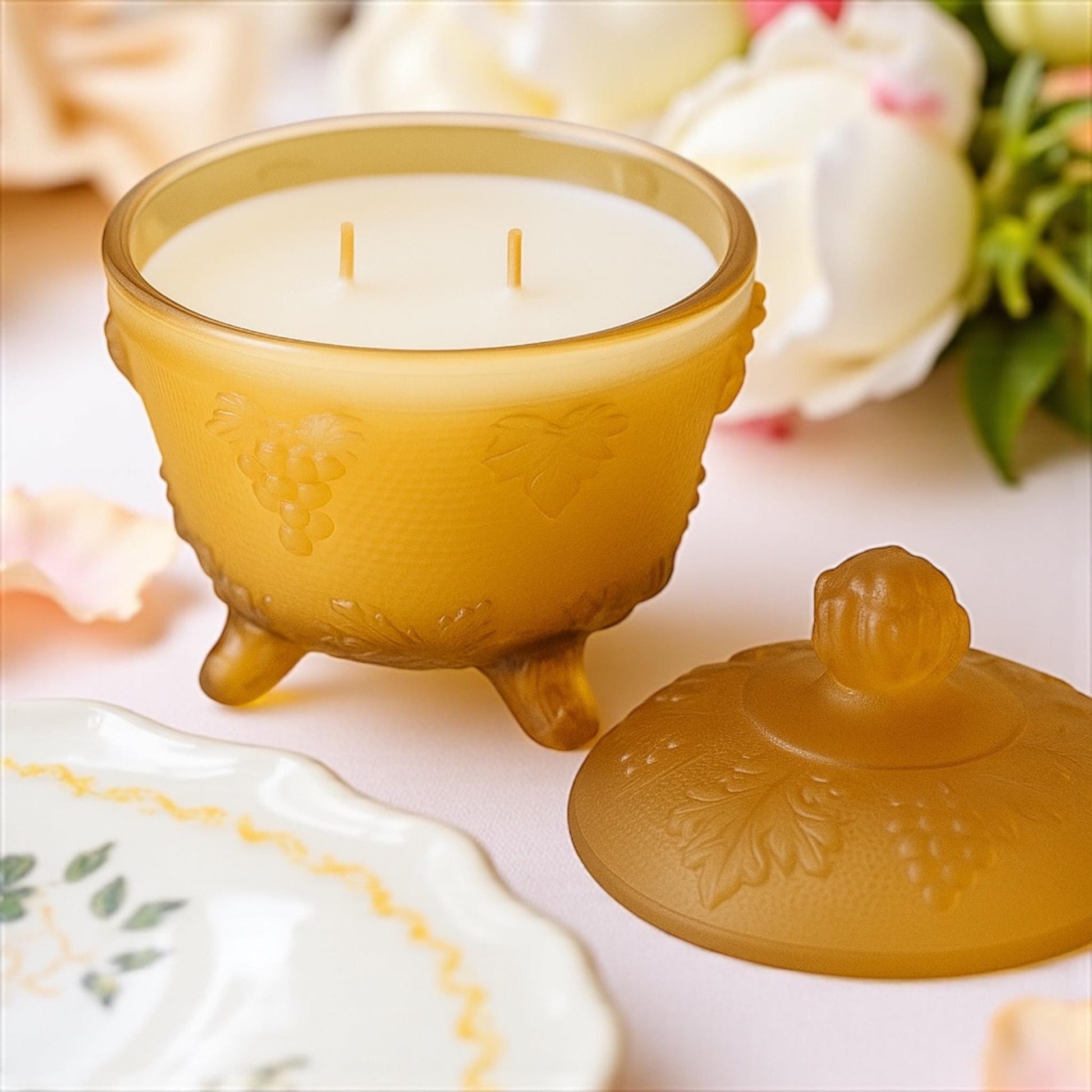 Scented Soy Candle in Vintage Candy Dish, Fall Candle