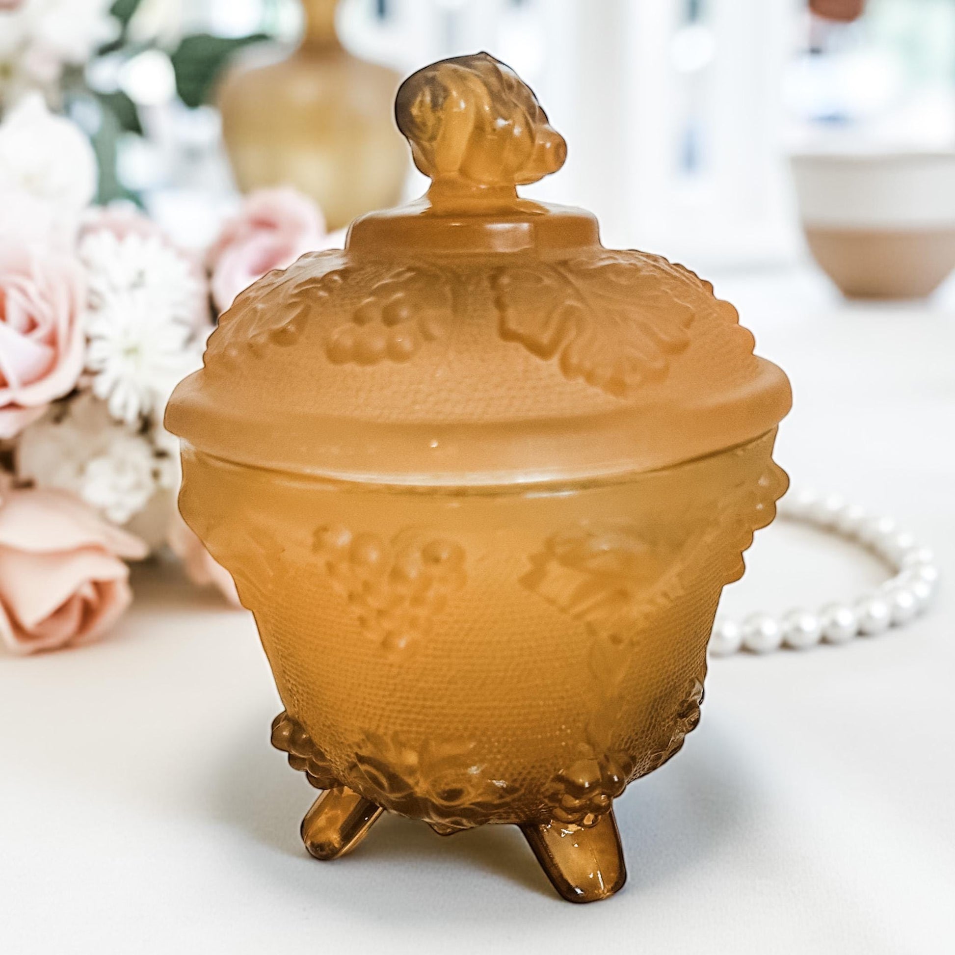 Scented Soy Candle in Vintage Candy Dish, Fall Candle