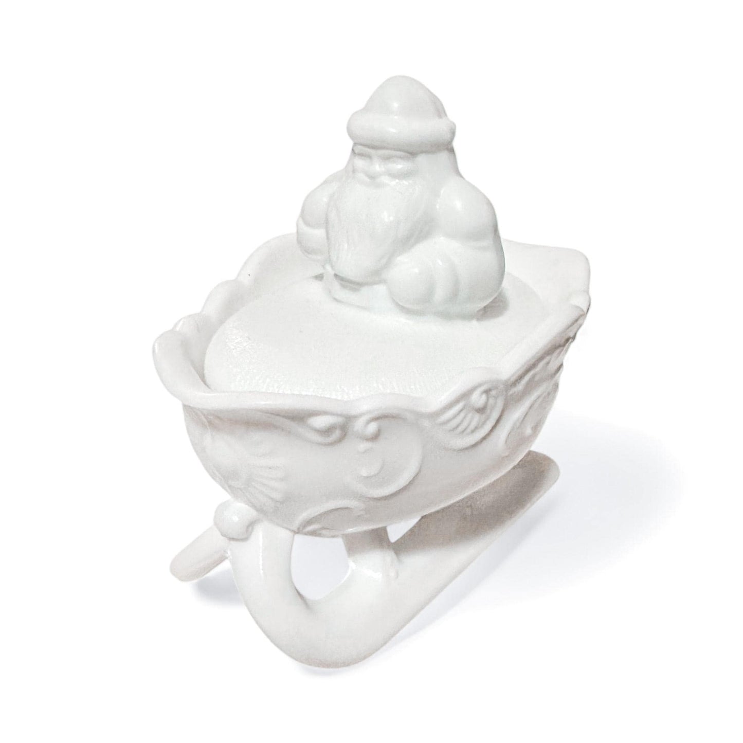 Soy Candle in Mosser Glass Santa Sleigh Candy Dish, Vintage-Inspired Milk Glass Candle, Holiday Gift Décor