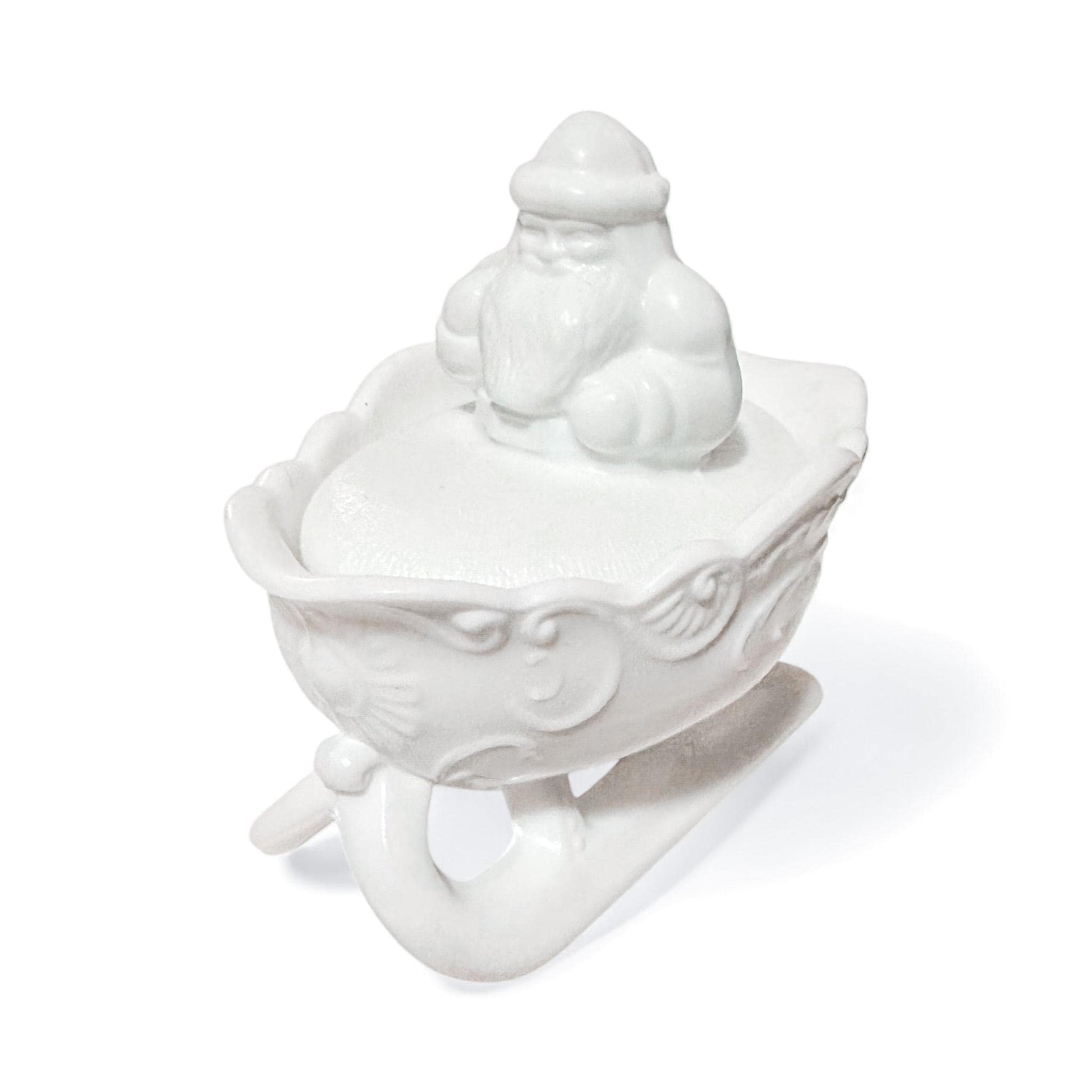 Soy Candle in Mosser Glass Santa Sleigh Candy Dish, Vintage-Inspired Milk Glass Candle, Holiday Gift Décor