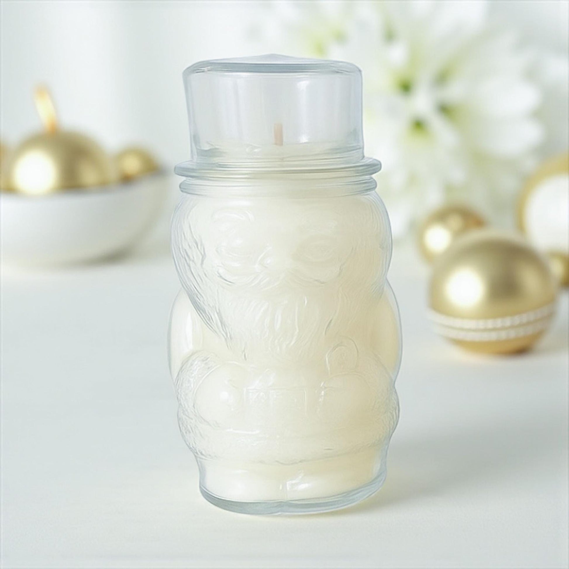 Soy Candle in Vintage Libbey Glass Christmas Jar, Santa or Snowman, Retro Holiday Candle