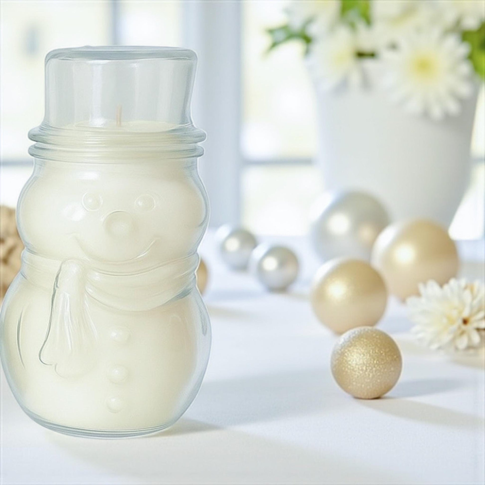 Soy Candle in Vintage Libbey Glass Christmas Jar, Santa or Snowman, Retro Holiday Candle