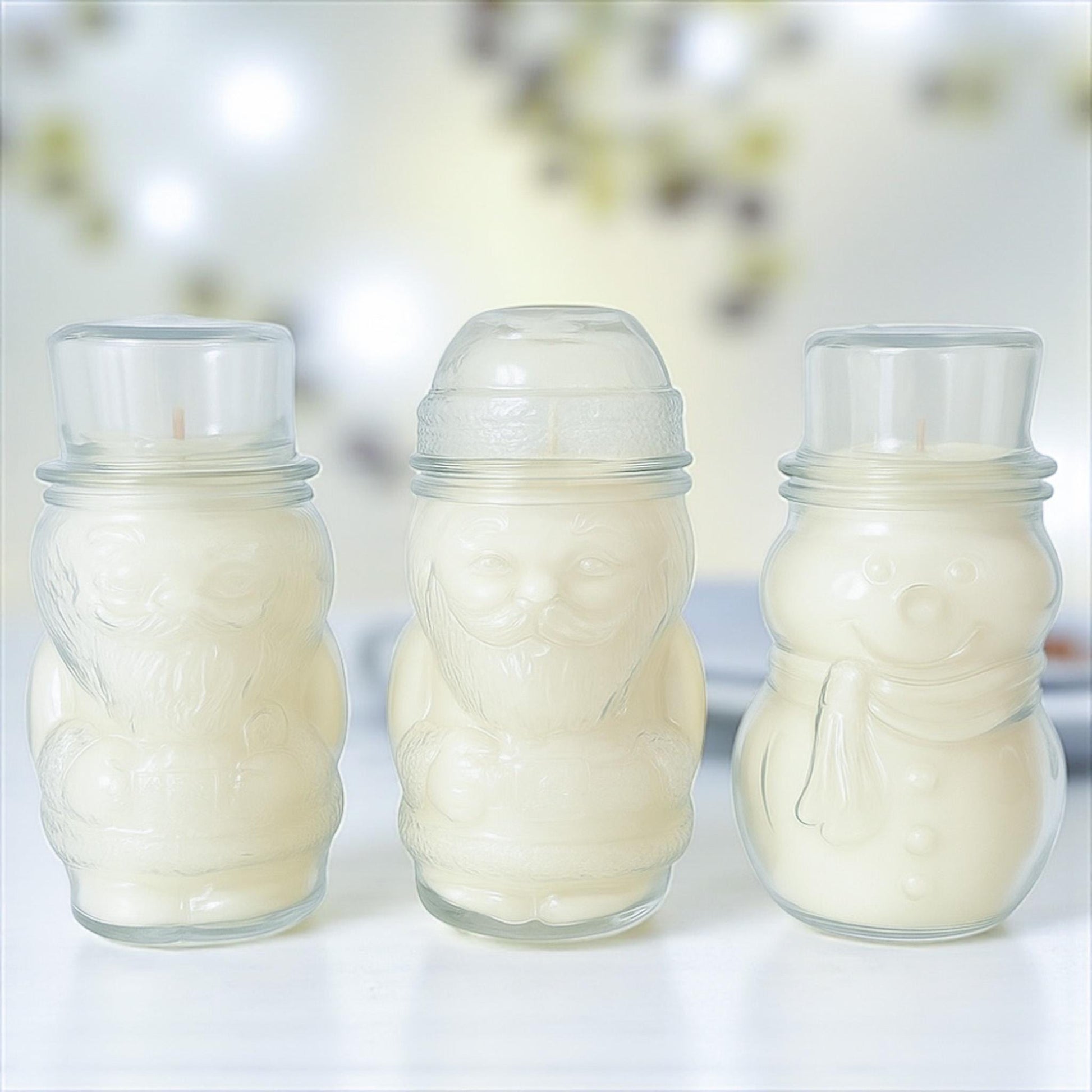 Soy Candle in Vintage Libbey Glass Christmas Jar, Santa or Snowman, Retro Holiday Candle