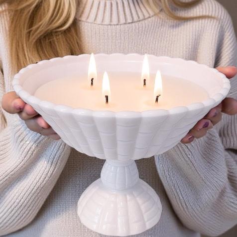 Soy Candle in Vintage Pink Milk Glass Fruit Bowl, Lavender Vanilla, Unique Gift for Her