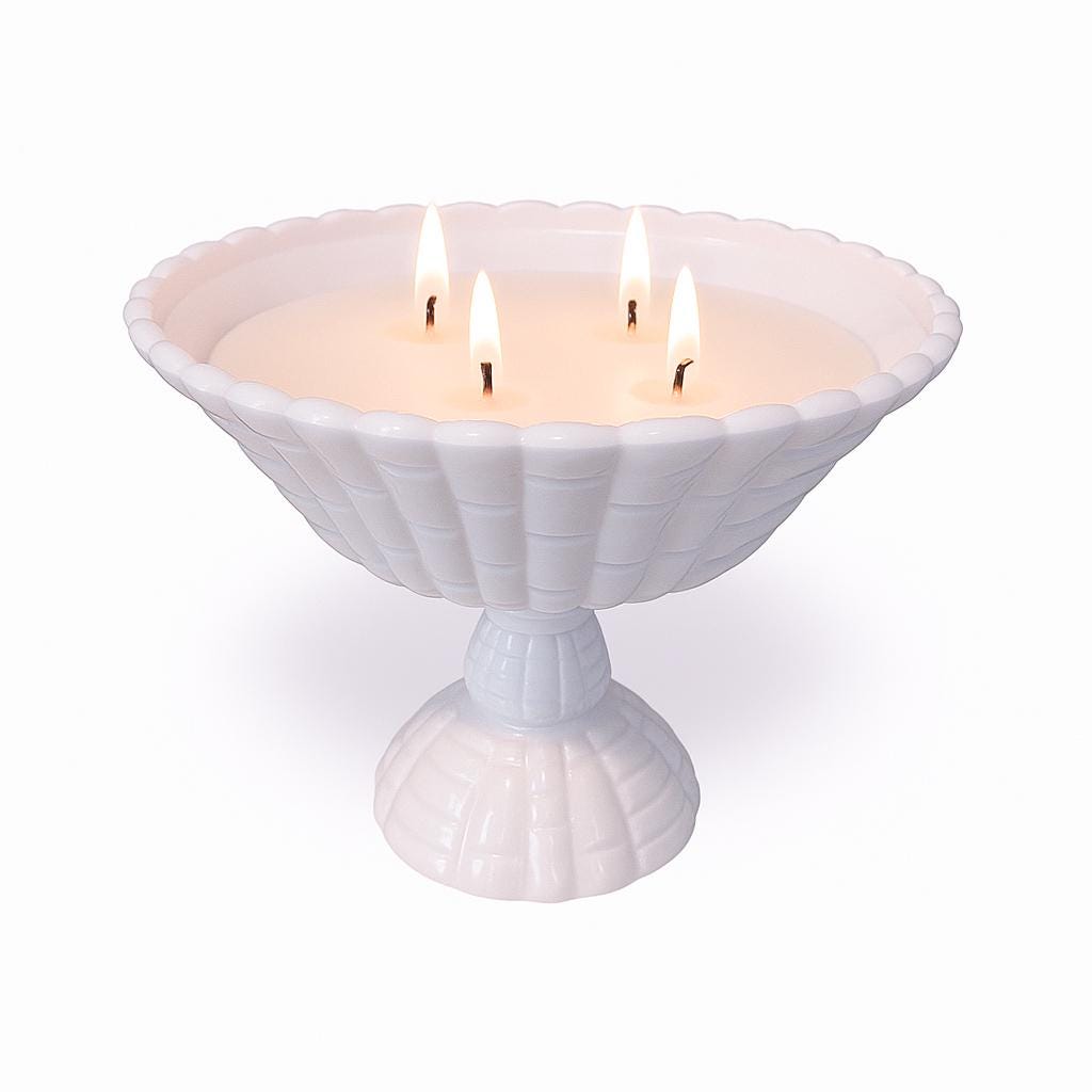 Soy Candle in Vintage Pink Milk Glass Fruit Bowl, Lavender Vanilla, Unique Gift for Her