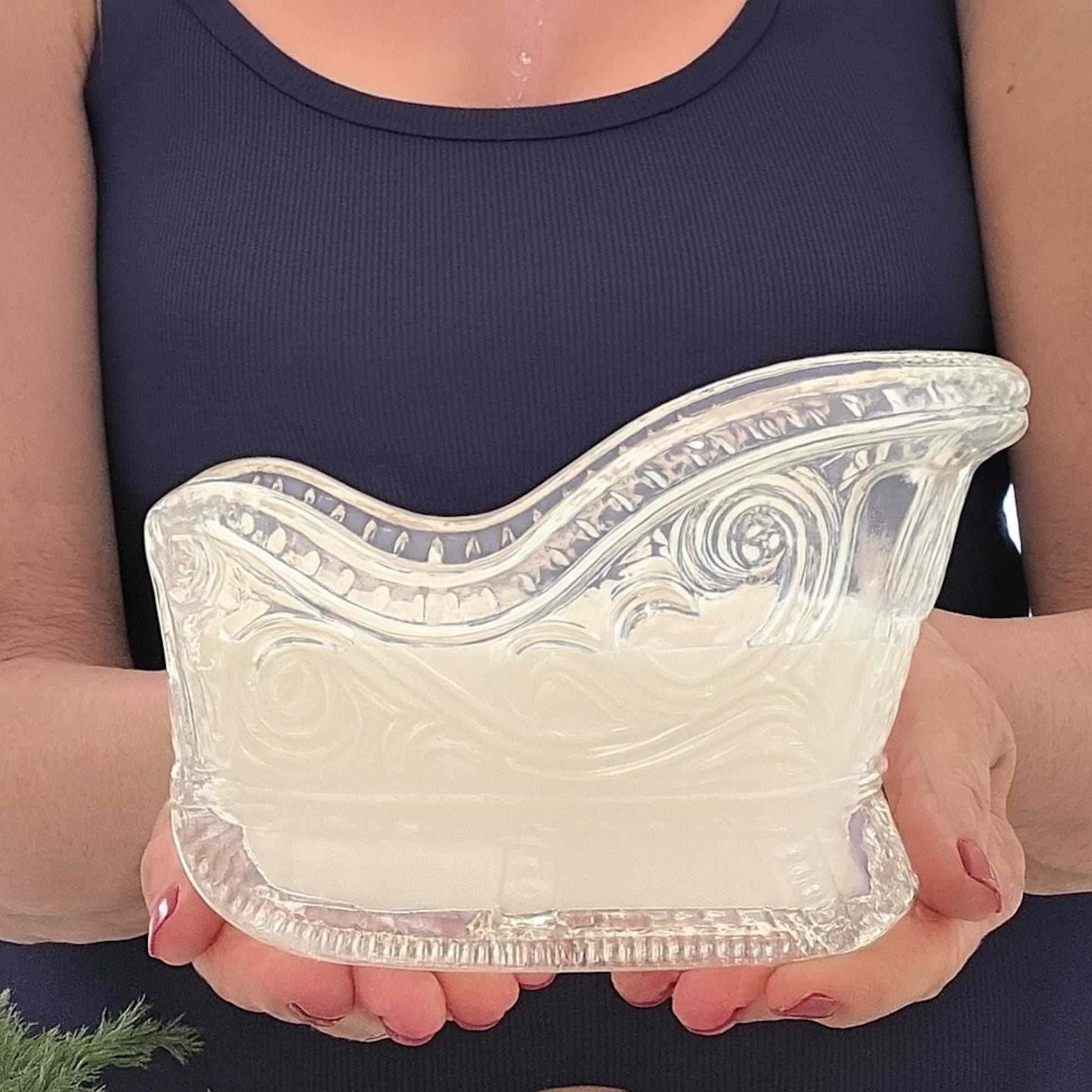 Soy Candle in Vintage Avon Crystal Sleigh, Holiday Candle, Unique Gift, Christmas Centerpiece