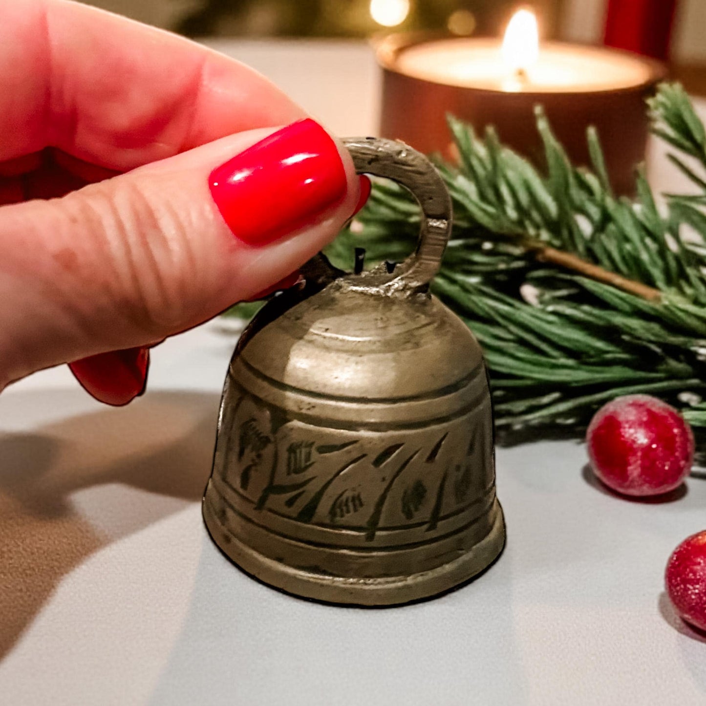 Small Vintage Etched Brass Bell – Ornament for Holiday Decor