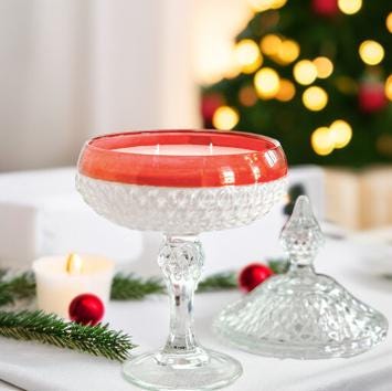 Elegant Black Currant Candle in Vintage Ruby Flash Dish