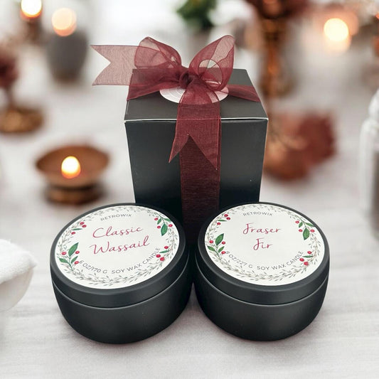 Soy Candle Gift Set: 6 Travel Tin Sampler, Seasonal Scents