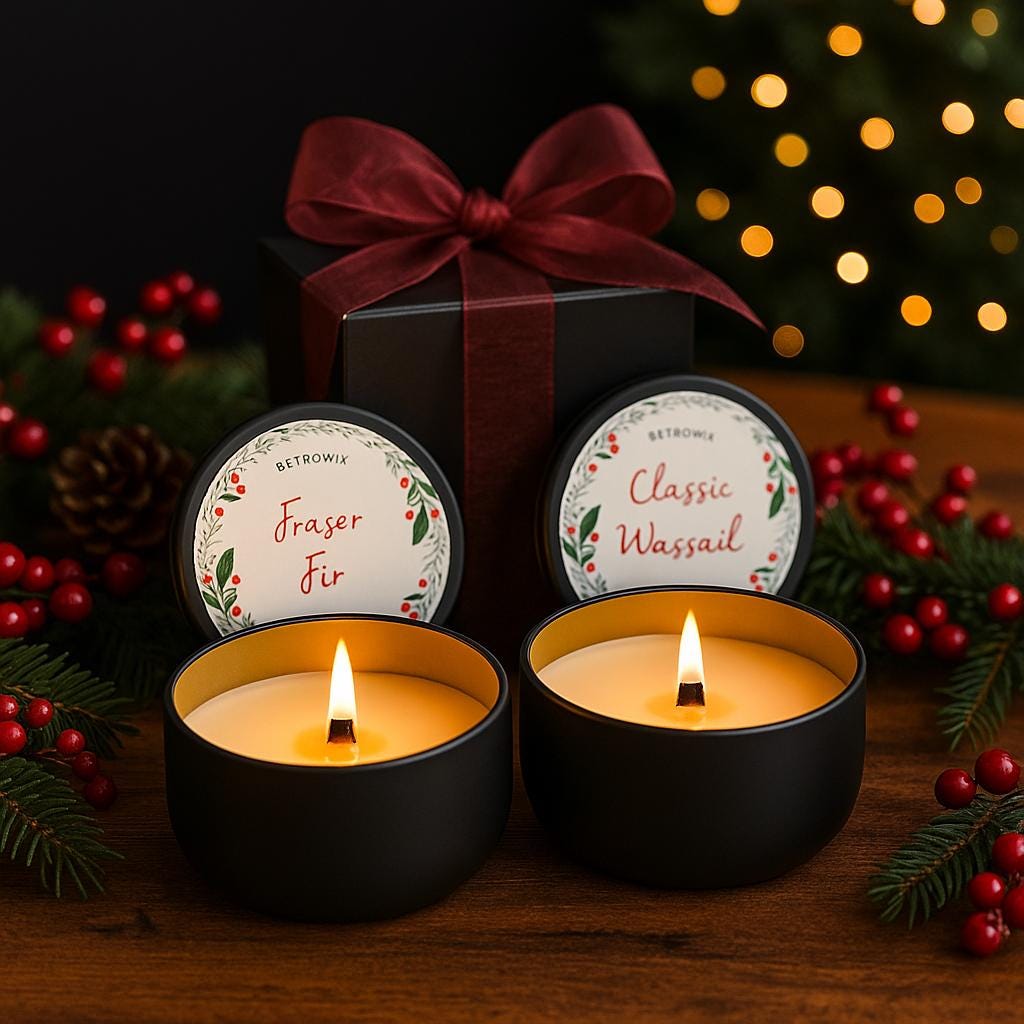 Soy Candle Gift Set: 6 Travel Tin Sampler, Seasonal Scents