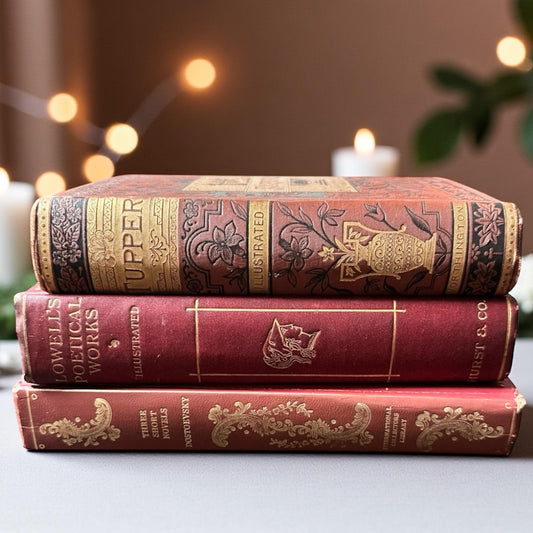 Vintage Book Bundle with Gilt Stamping, Holiday Decor Books