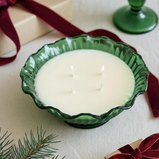 Cypress & Bayberry Soy Candle in Vintage Green Glass Bowl