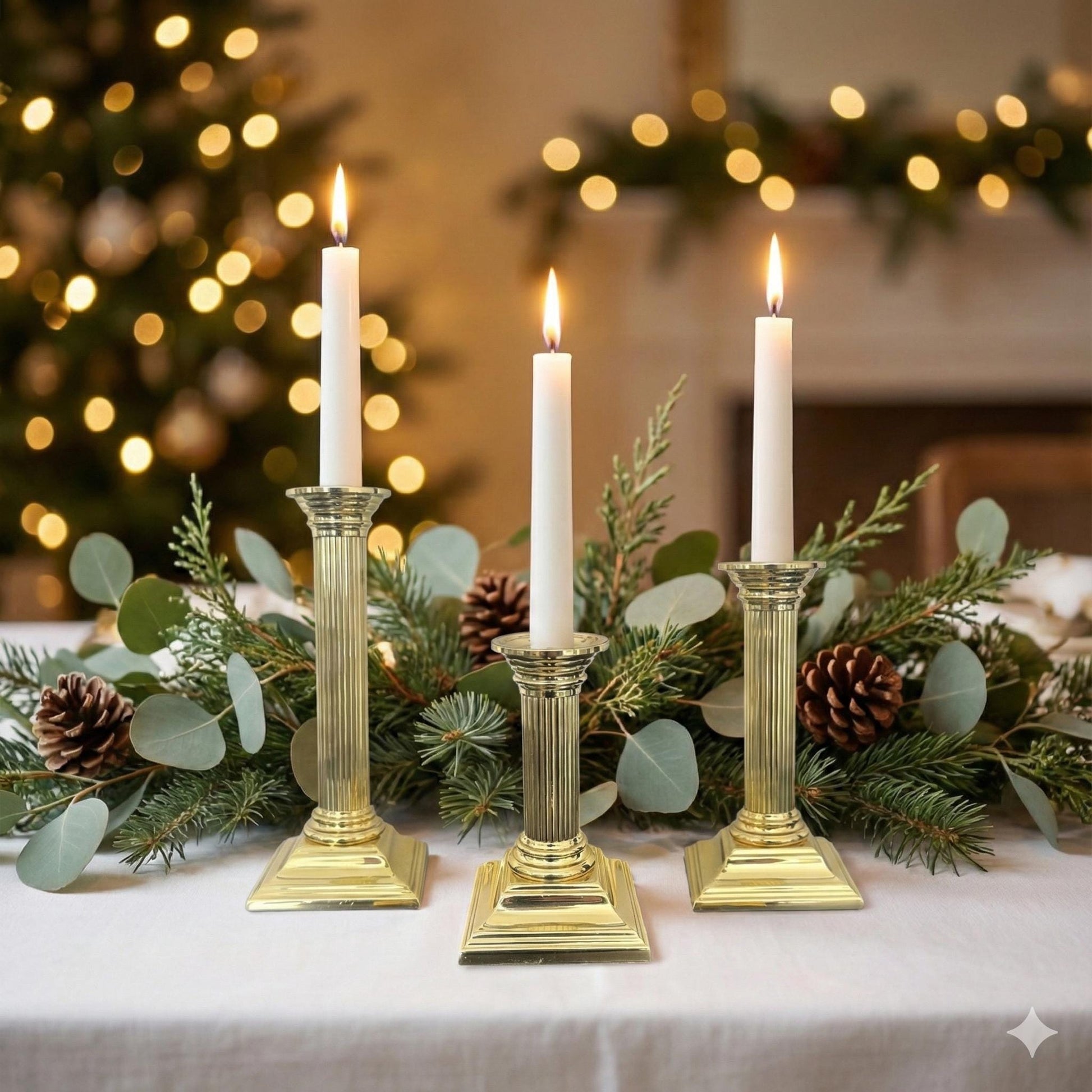 Vintage Brass Candle Holders (Set of 3), Holiday Mantel Decor