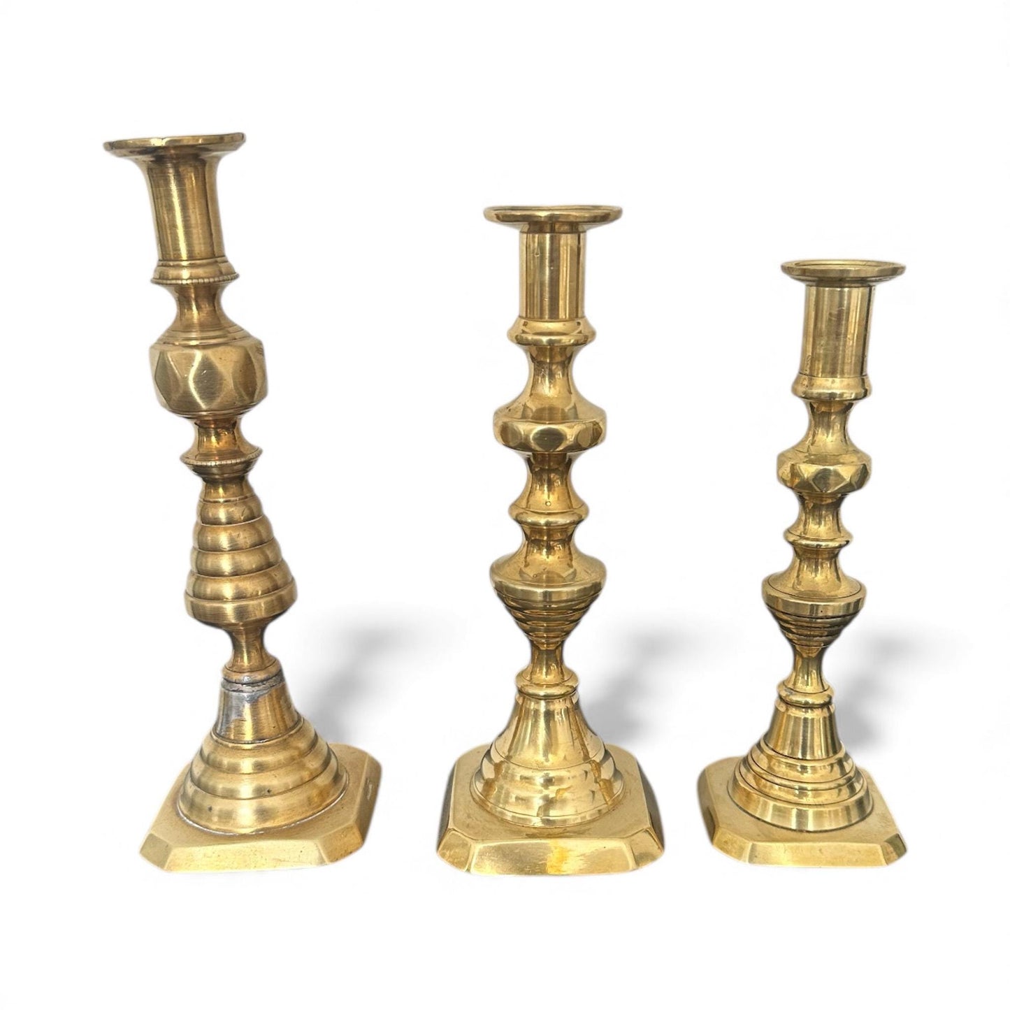 Vintage Brass Candlestick Holders, Set of Three, Holiday Decor