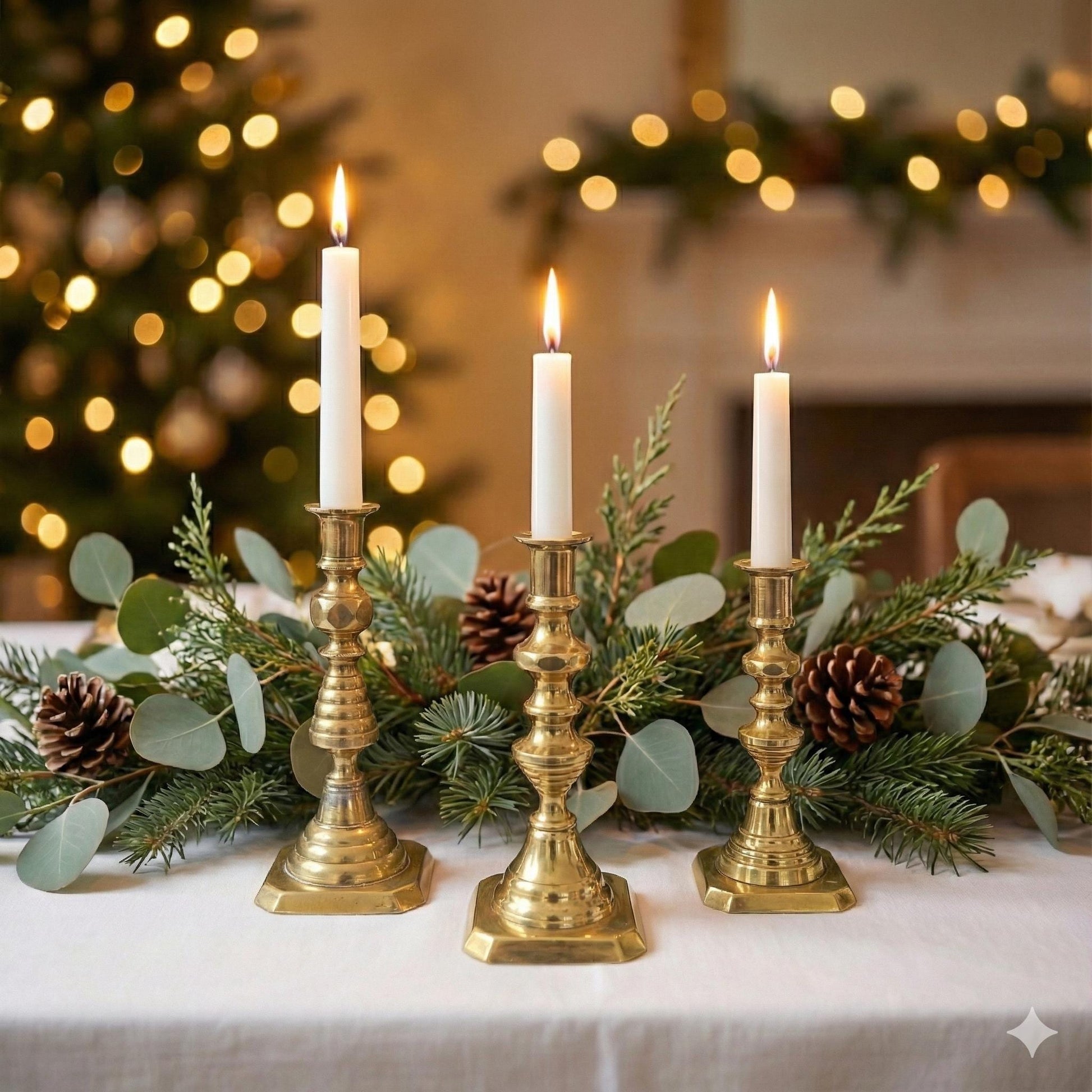 Vintage Brass Candlestick Holders, Set of Three, Holiday Decor