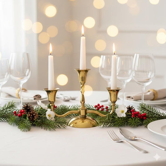 Vintage Brass Candelabra, Christmas Table Centerpiece