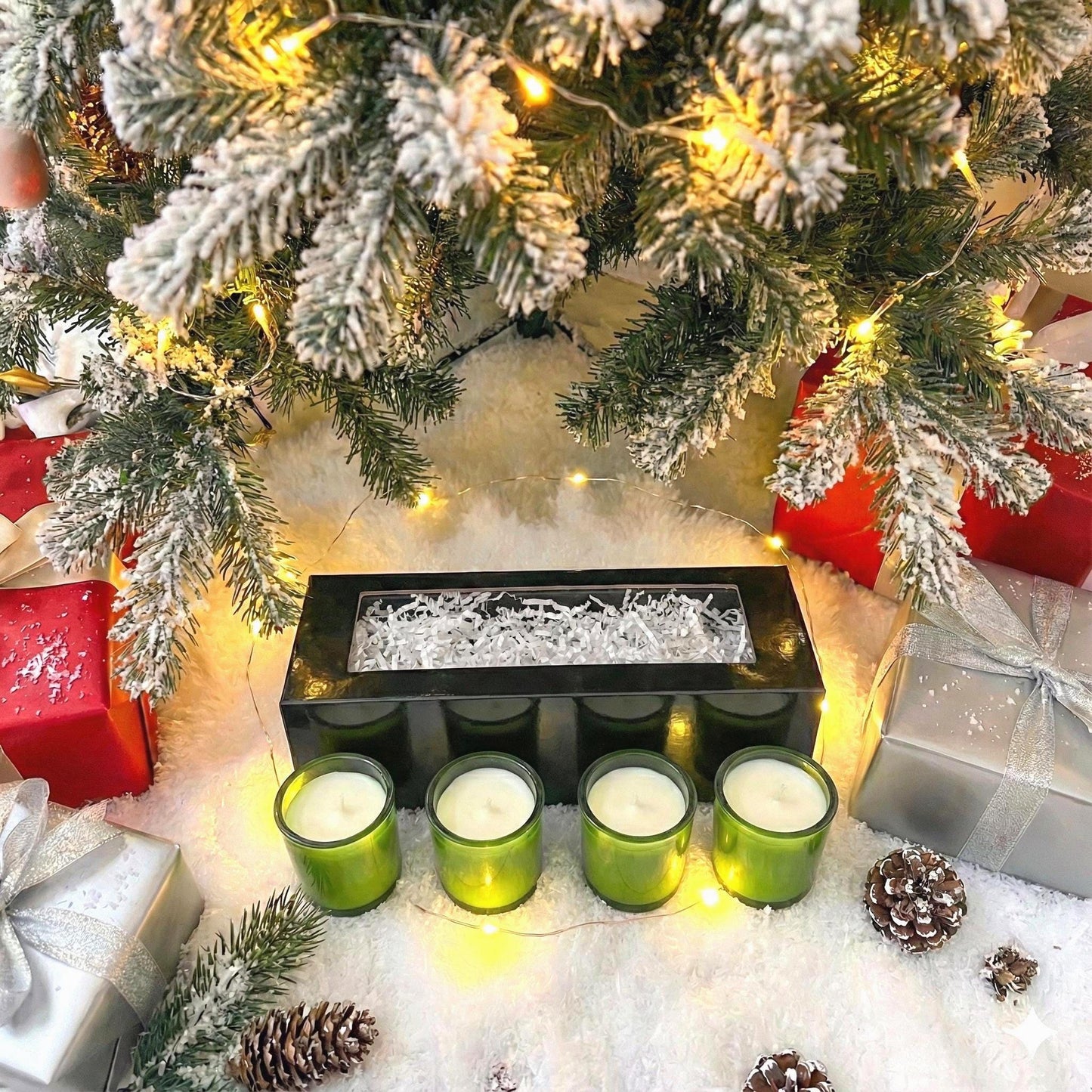 Holiday Votive Candle Set (4) – Red or Green Mini Tumblers