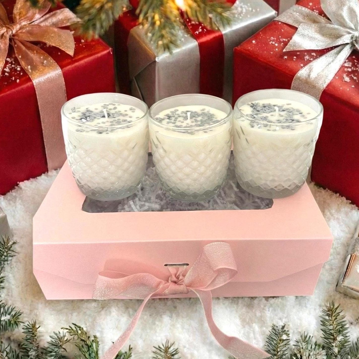 Trio Holiday Candle Gift Set – Frosted Juniper in Vintage-Inspired Glass