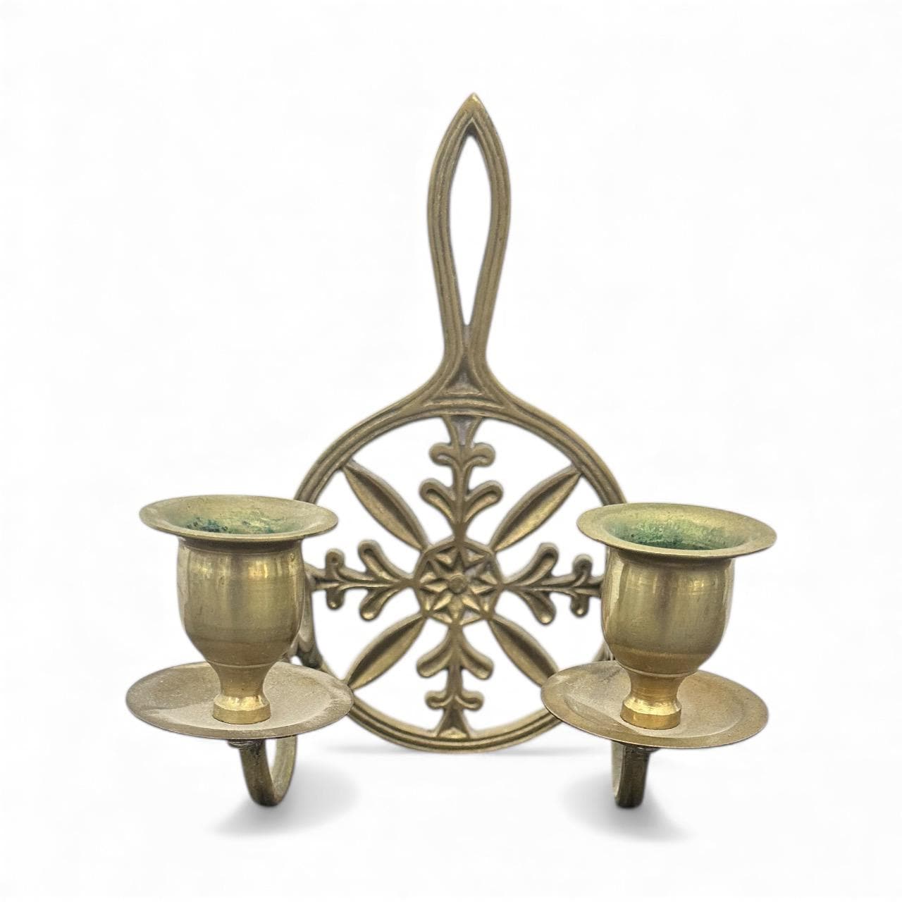 Vintage Brass Wall Sconce, Two-Arm Taper Candle Holder