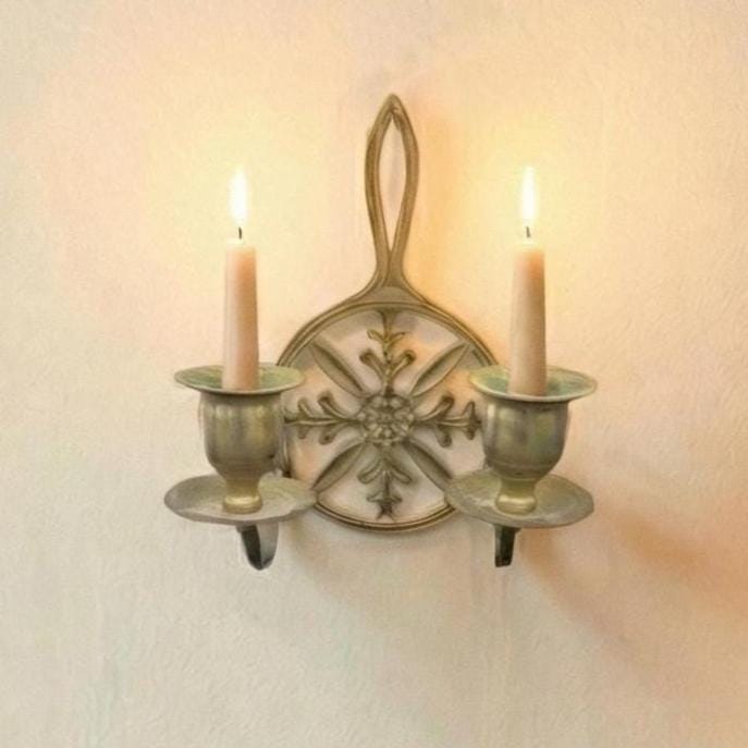 Vintage Brass Wall Sconce, Two-Arm Taper Candle Holder