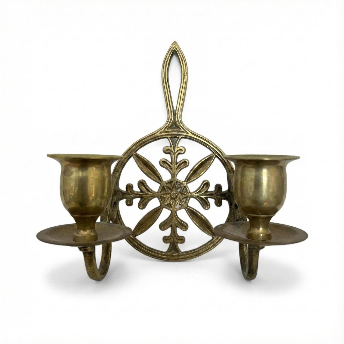 Vintage Brass Wall Sconce, Two-Arm Taper Candle Holder