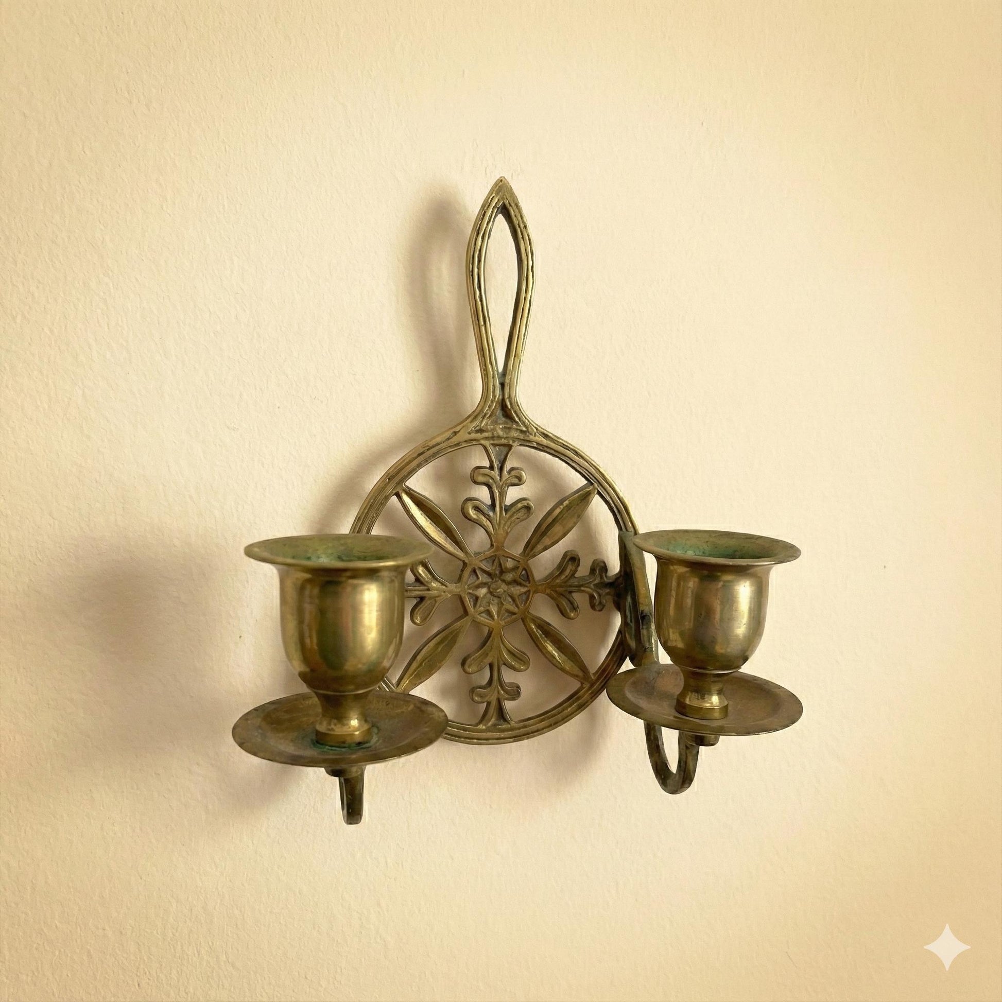 Vintage Brass Wall Sconce, Two-Arm Taper Candle Holder
