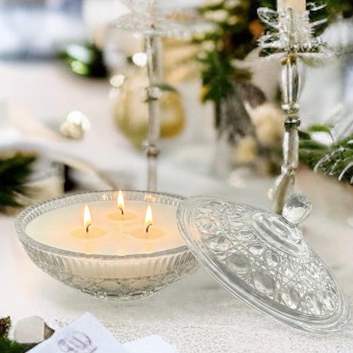 Federal Glass Candy Dish Candle, Christmas Hearth Scent