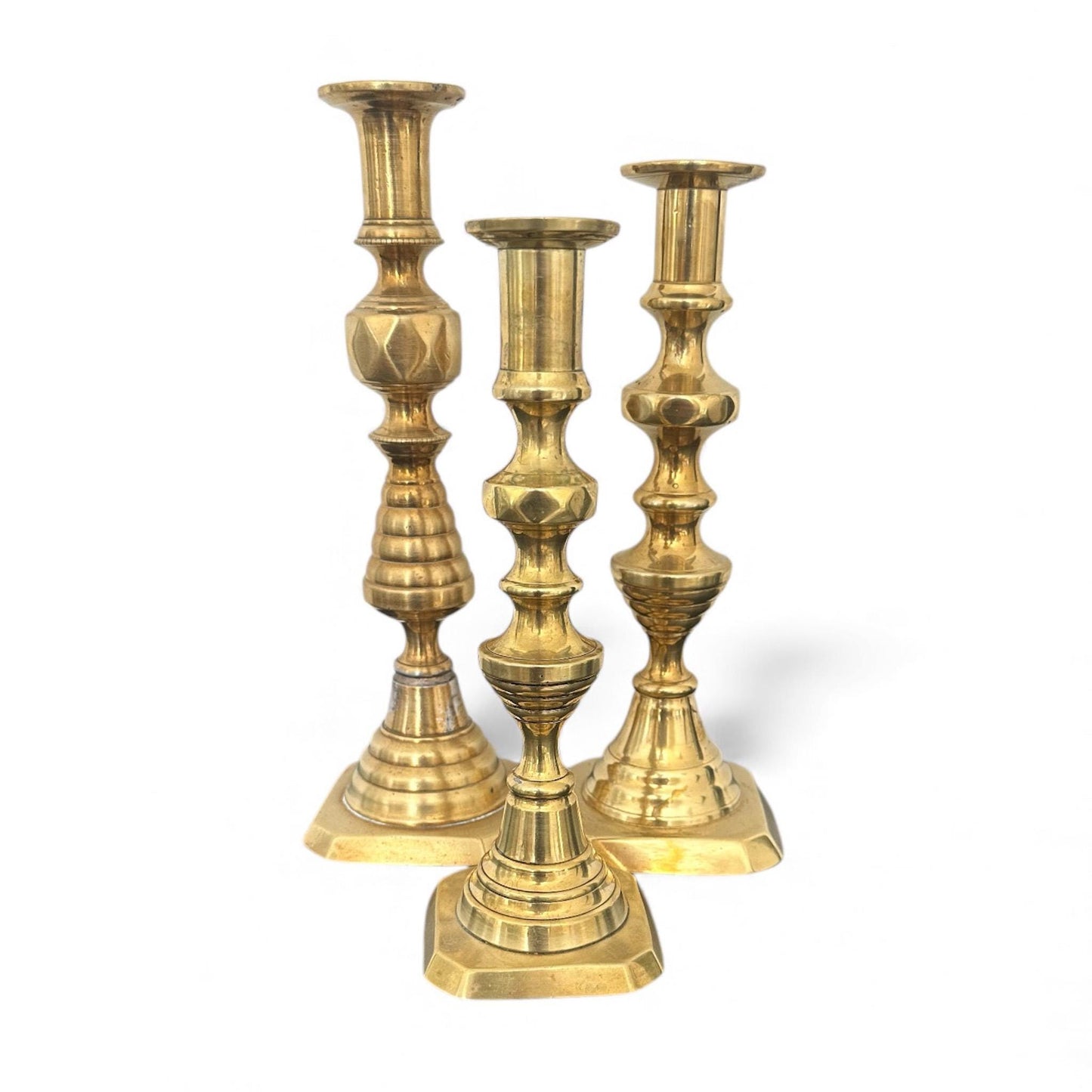 Vintage Brass Candlestick Holders, Set of Three, Holiday Decor