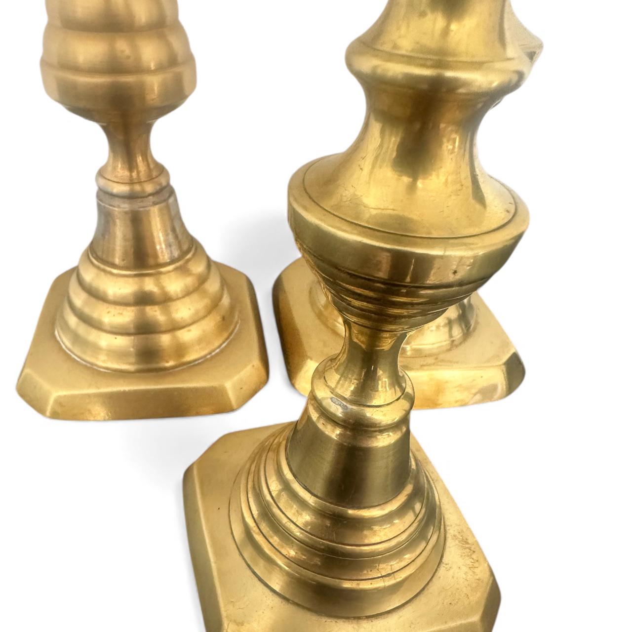 Vintage Brass Candlestick Holders, Set of Three, Holiday Decor