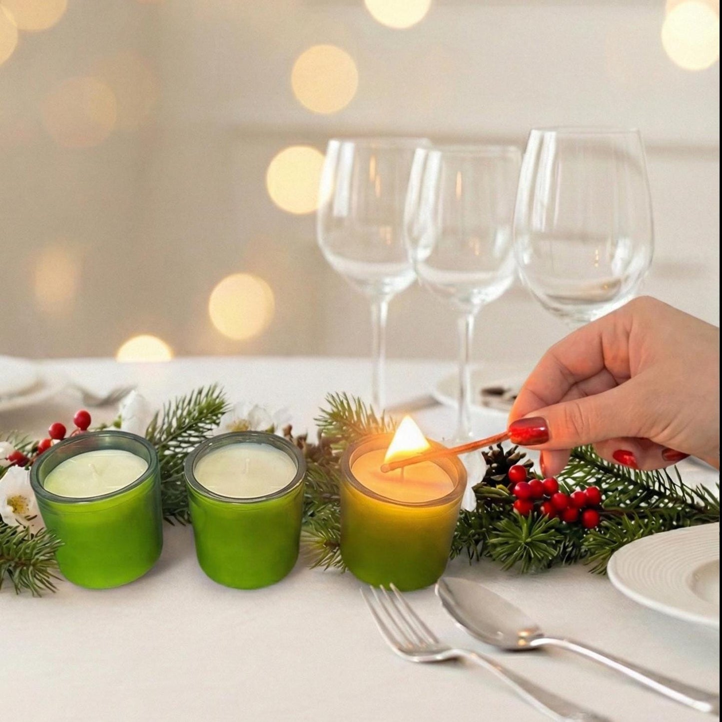 Holiday Votive Candle Set (4) – Red or Green Mini Tumblers