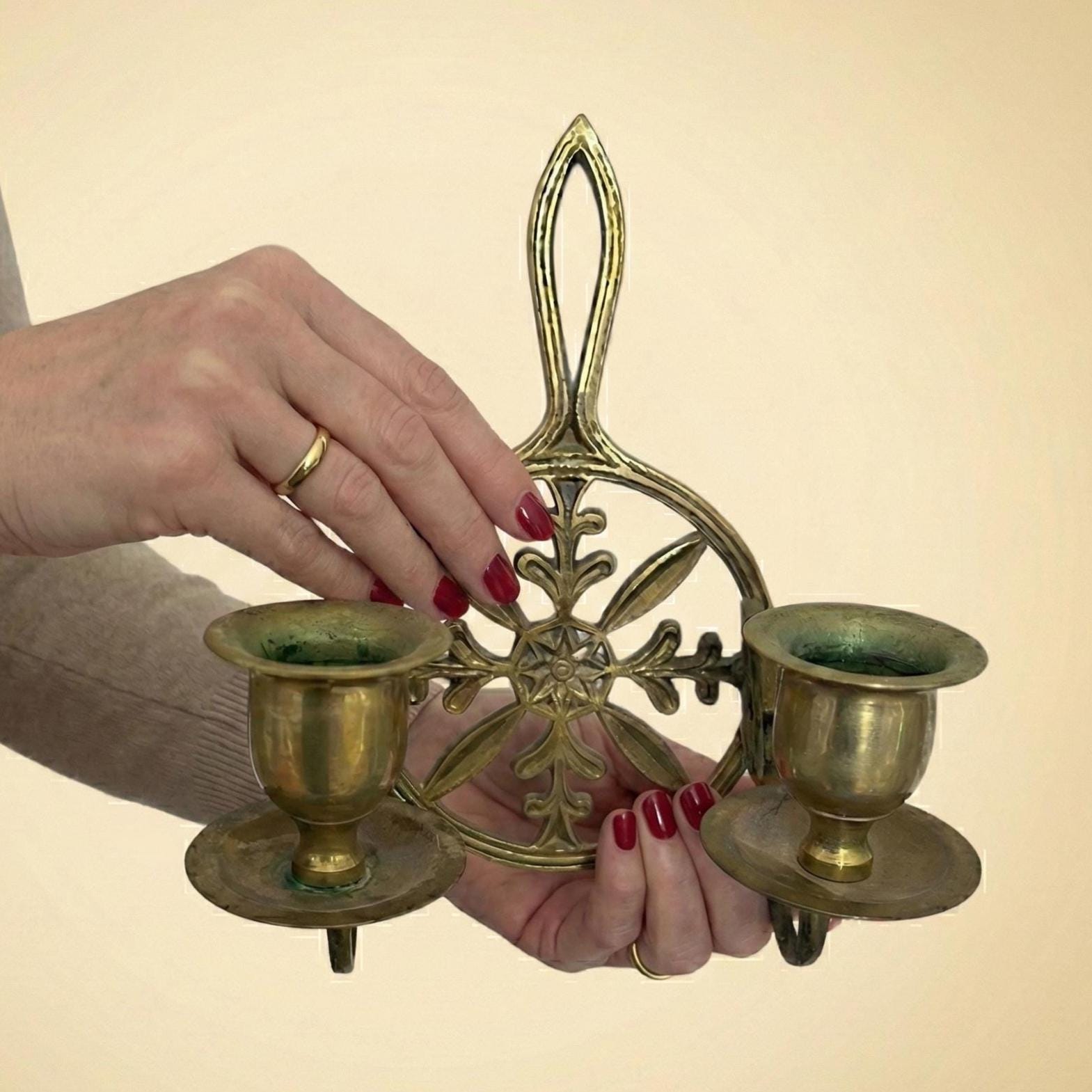 Vintage Brass Wall Sconce, Two-Arm Taper Candle Holder