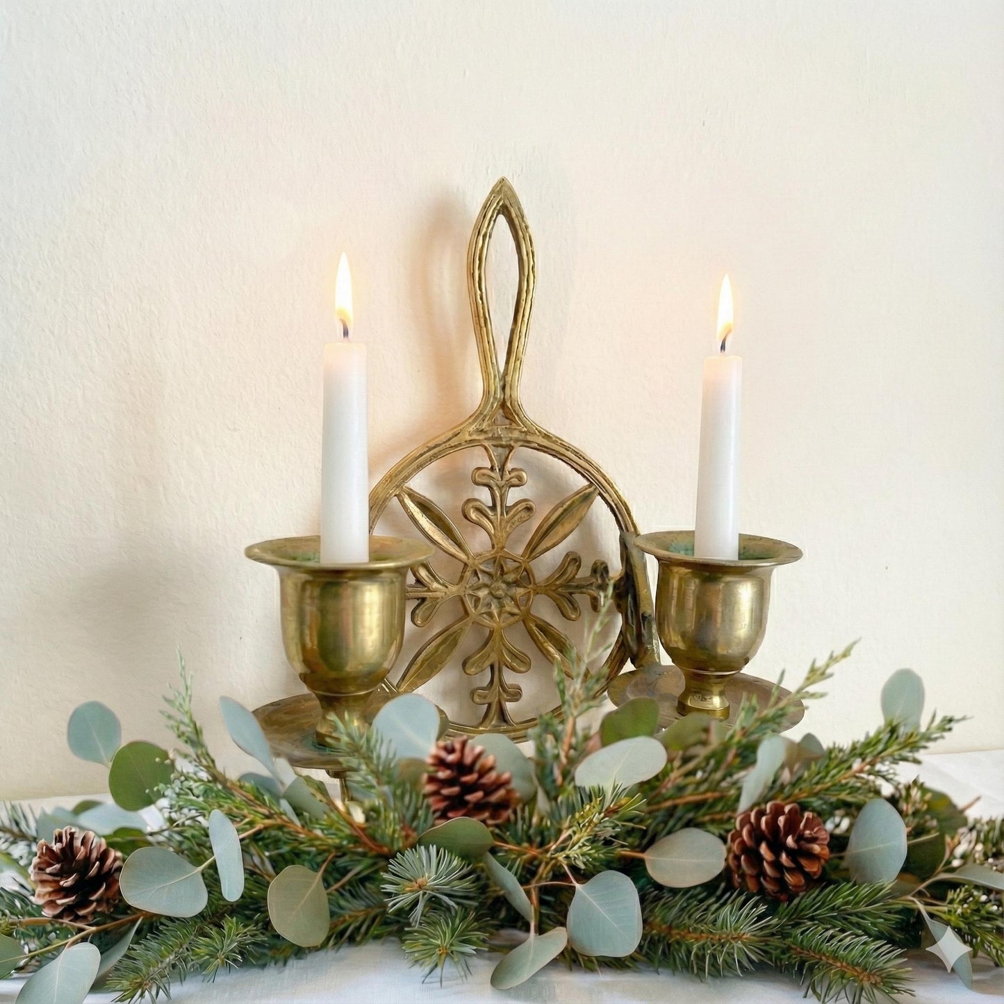 Vintage Brass Wall Sconce, Two-Arm Taper Candle Holder