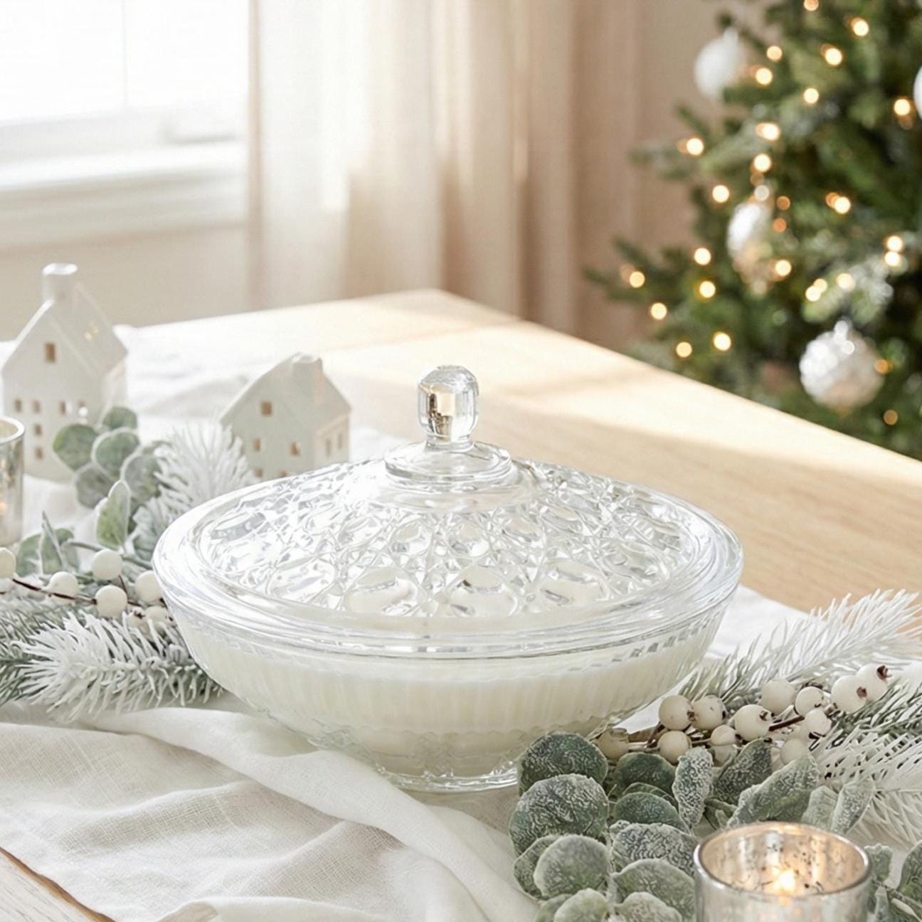 Federal Glass Candy Dish Candle, Christmas Hearth Scent