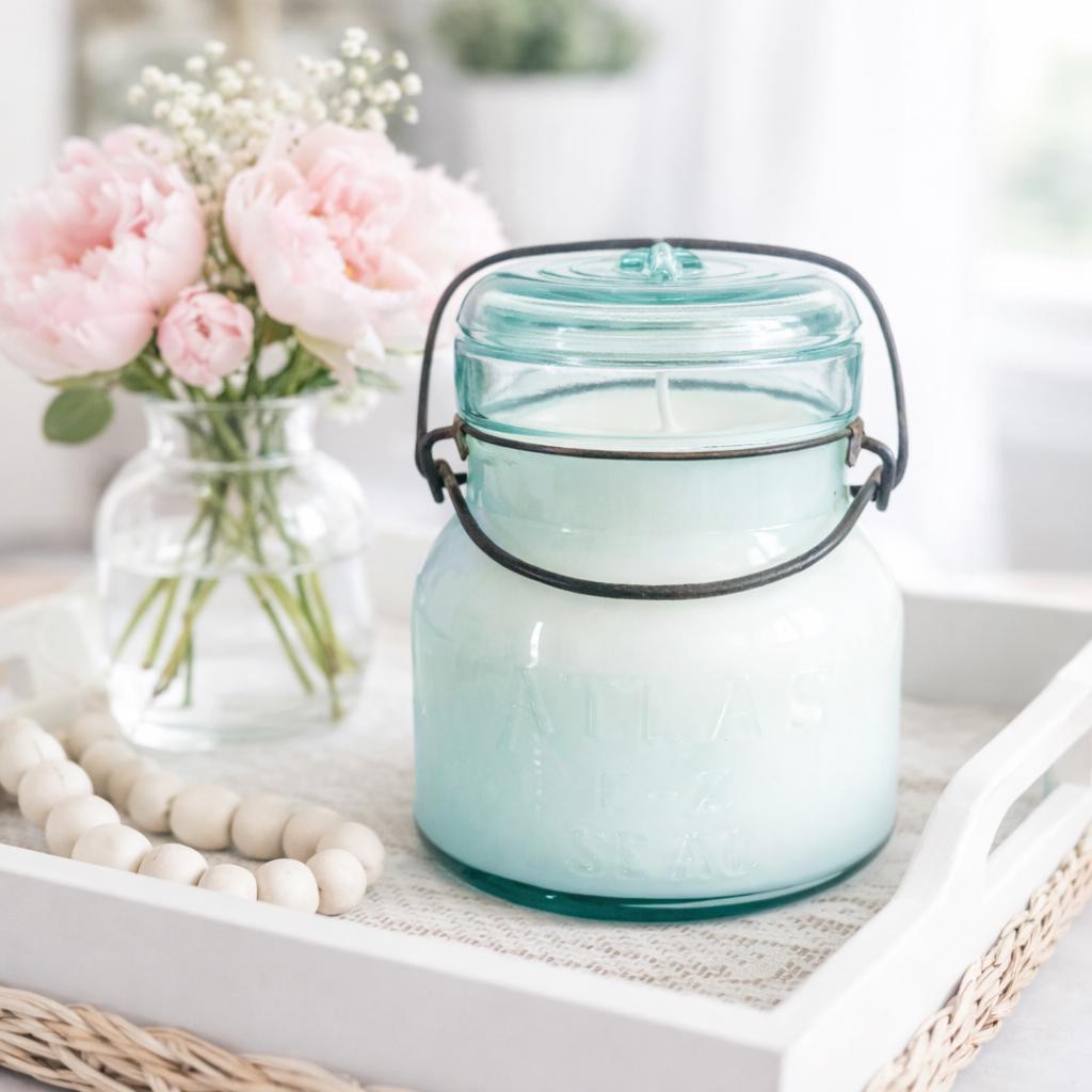 Vintage Atlas E-Z Seal Jar Candle with Glass Lid, Cottage Decor
