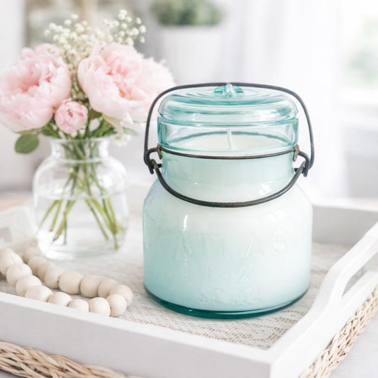 Vintage Atlas E-Z Seal Jar Candle with Glass Lid, Cottage Decor