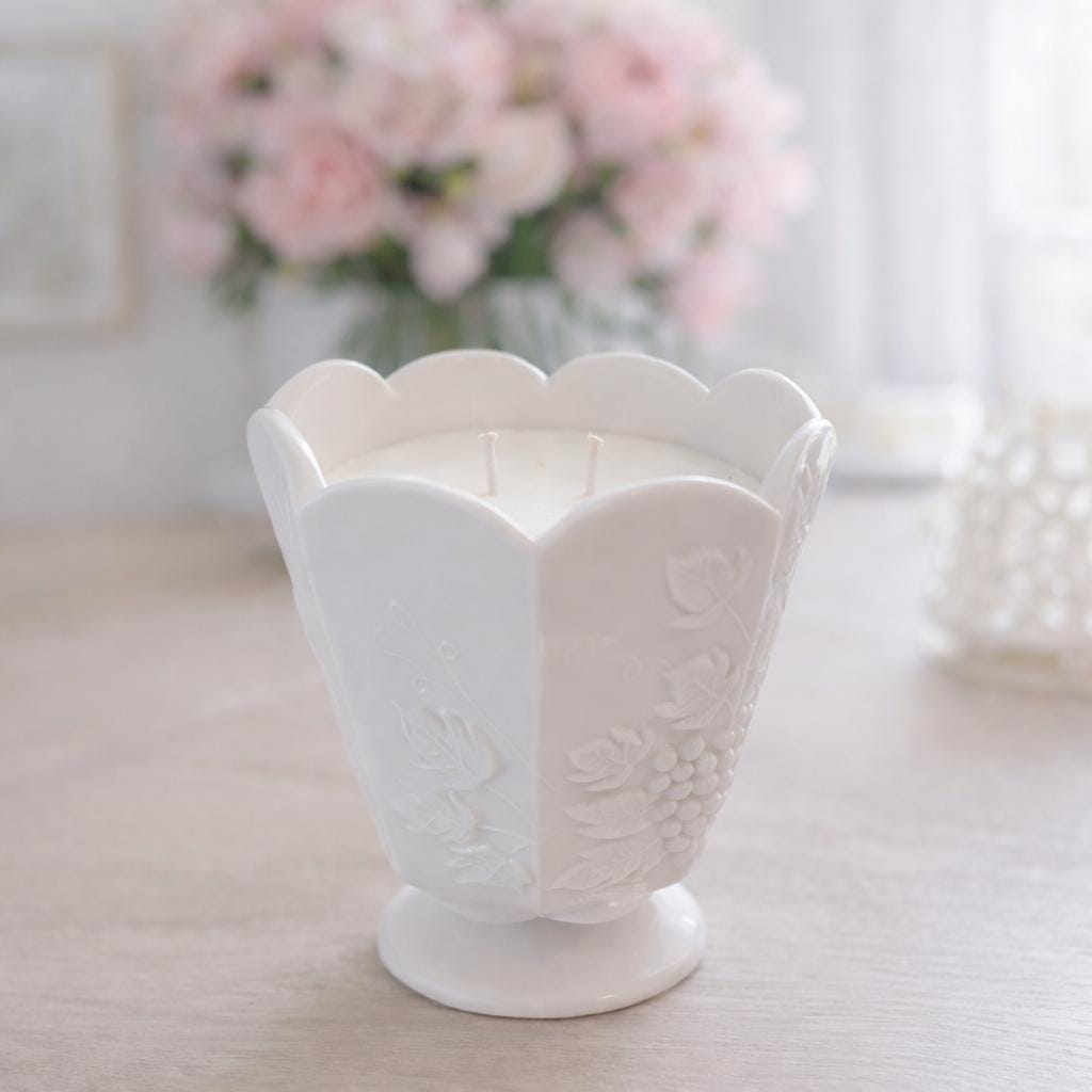 Vintage Pink Milk Glass Candle | Lavender Vanilla & Moonflower Scents