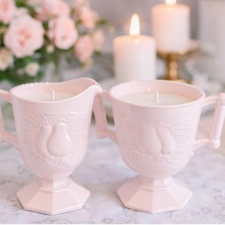 Wild Pear & Honey Soy Candle Set in Vintage Pink Milk Glass