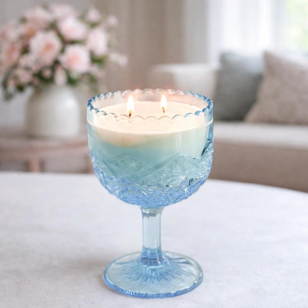 Scented Candle in Vintage Footed Compote, Cottage Decor