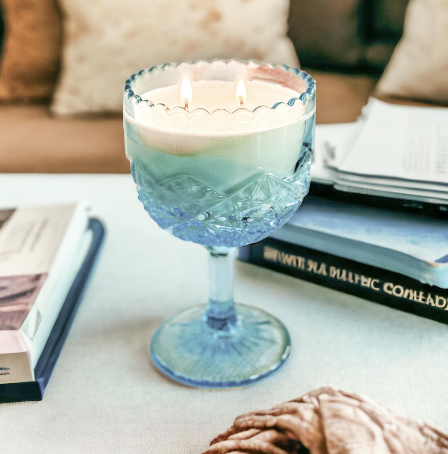 Scented Candle in Vintage Footed Compote, Cottage Decor