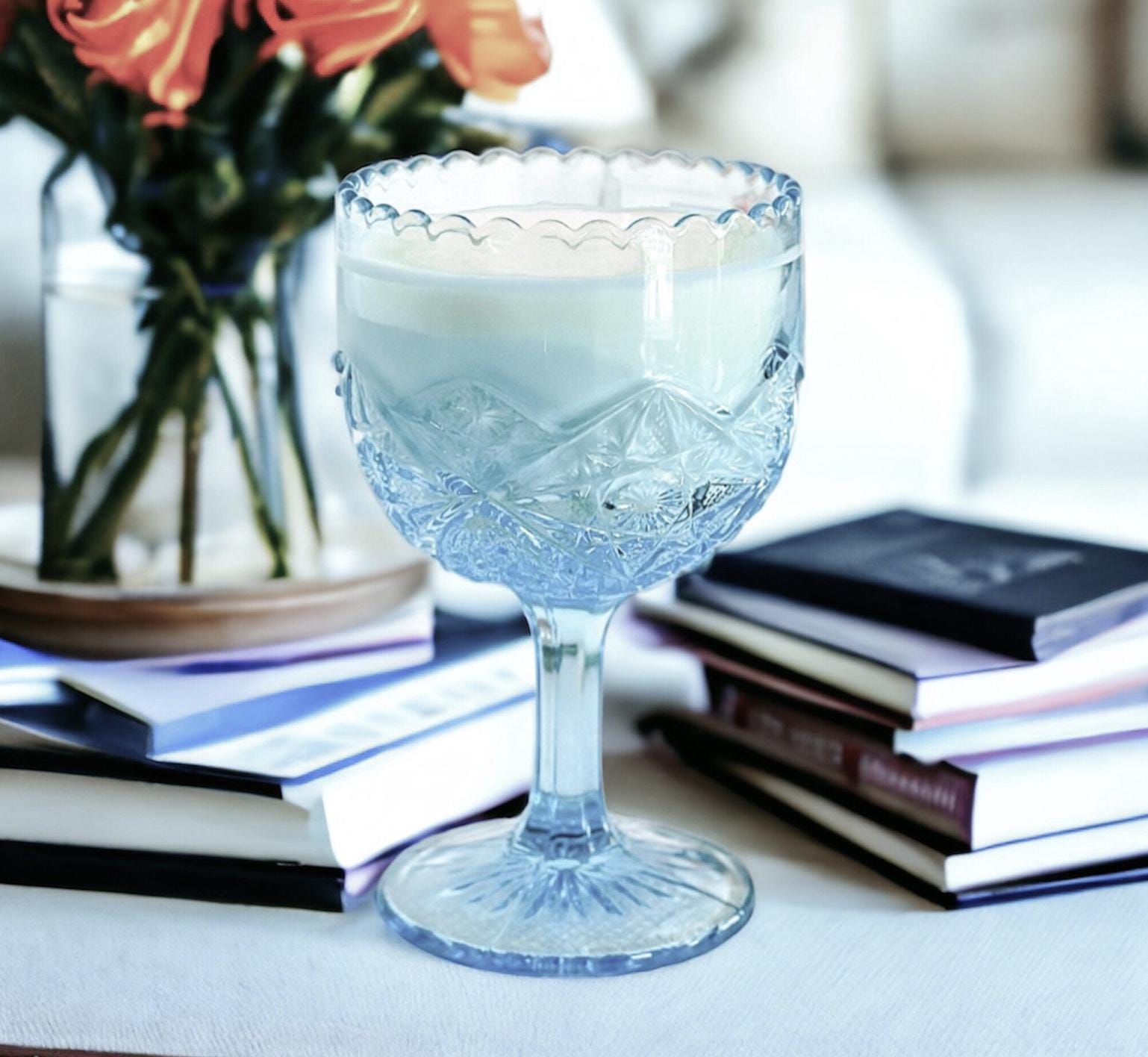 Scented Candle in Vintage Footed Compote, Cottage Decor